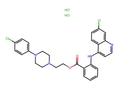 Benzoic acid, 2-((7-chloro-4-quinolinyl)amino)-, 2-(4-(4-chlorophenyl)-1-piperazinyl)ethyl ester, dihydrochloride structure