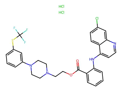 Piperazineethanol, 4-(3-(trifluoromethylthio)phenyl)-, N-(7-chloro-4-quinolyl)anthranilate, dihydrochloride structure