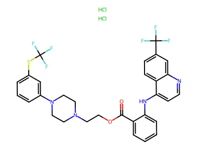 Piperazineethanol, 4-(3-(trifluoromethylthio)phenyl)-, N-(7-trifluoromethyl-4-quinolyl)anthranilate, dihydrochloride structure