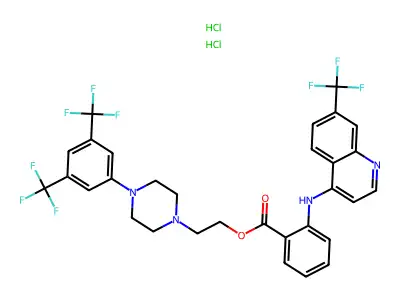 Piperazineethanol, 4-(alpha,alpha,alpha,alpha',alpha',alpha'-hexafluoro-3,5-xylyl)-, N-(7-trifluoromethyl-4-quinolyl)anthranilate, dihydrochloride structure