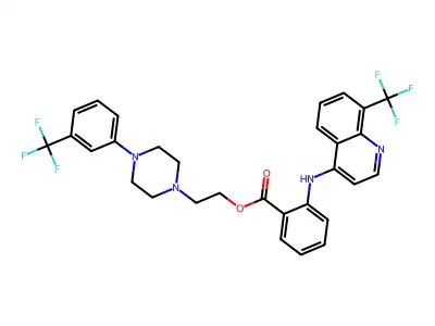 Benzoic acid, 2-((8-(trifluoromethyl)-4-quinolinyl)amino)-, 2-(4-(3-(trifluoromethyl)phenyl)-1-piperazinyl)ethyl ester structure