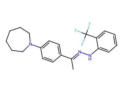 N-[1-[4-(azepan-1-yl)phenyl]ethylideneamino]-2-(trifluoromethyl)aniline structure