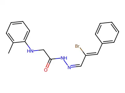 N-[(Z)-[(Z)-2-bromo-3-phenylprop-2-enylidene]amino]-2-(2-methylanilino)acetamide structure