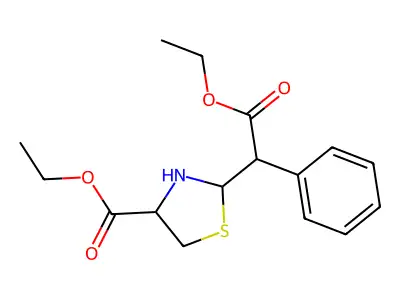 Ethyl 2-(2-ethoxy-2-oxo-1-phenylethyl)-1,3-thiazolidine-4-carboxylate structure