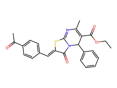 ethyl 2-[(4-acetylphenyl)methylidene]-7-methyl-3-oxo-5-phenyl-5H-[1,3]thiazolo[3,2-a]pyrimidine-6-carboxylate structure
