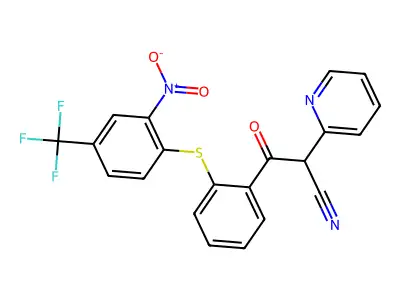3-[2-[2-nitro-4-(trifluoromethyl)phenyl]sulfanylphenyl]-3-oxo-2-pyridin-2-ylpropanenitrile structure