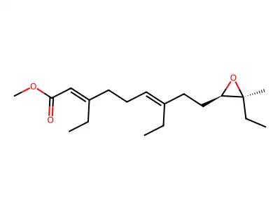 methyl 3,7-diethyl-9-[(2R,3S)-3-ethyl-3-methyloxiran-2-yl]nona-2,6-dienoate structure