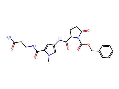 1-Pyrrolidinecarboxylic acid, 2-[[[5-[[(3-amino-3-oxopropyl)amino]carbonyl]-1-methyl-1H-pyrrol-3-yl]amino]carbonyl]-5-oxo-, phenylmethyl ester structure