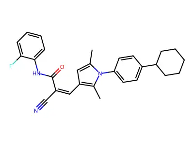 2-cyano-3-[1-(4-cyclohexylphenyl)-2,5-dimethylpyrrol-3-yl]-N-(2-fluorophenyl)prop-2-enamide structure