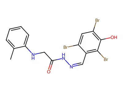 2-(2-methylanilino)-N-[(Z)-(2,4,6-tribromo-3-hydroxyphenyl)methylideneamino]acetamide structure