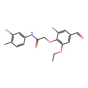 N-(3-chloro-4-methylphenyl)-2-(2-ethoxy-4-formyl-6-iodophenoxy)acetamide structure