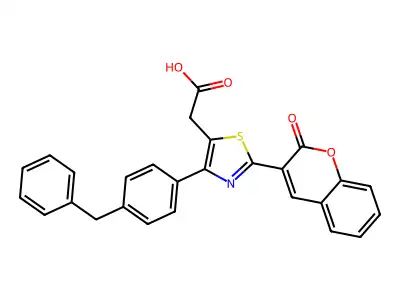 2-(4-(4-benzylphenyl)-2-(2-oxo-2H-chromen-3-yl)thiazol-5-yl)acetic acid structure