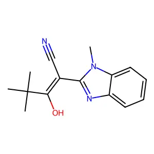 4,4-dimethyl-2-(1-methyl-1,3-dihydro-2H-benzimidazol-2-ylidene)-3-oxopentanenitrile structure