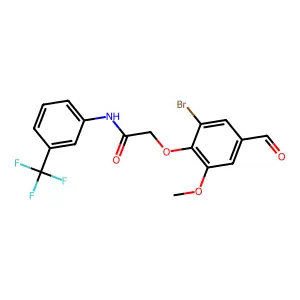 2-(2-bromo-4-formyl-6-methoxyphenoxy)-N-[3-(trifluoromethyl)phenyl]acetamide structure