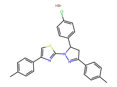 2-[3-(4-chlorophenyl)-5-(4-methylphenyl)-3,4-dihydropyrazol-2-yl]-4-(4-methylphenyl)-1,3-thiazole;hydrobromide structure