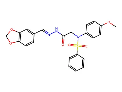 2-[N-(benzenesulfonyl)-4-methoxyanilino]-N-[(E)-1,3-benzodioxol-5-ylmethylideneamino]acetamide structure