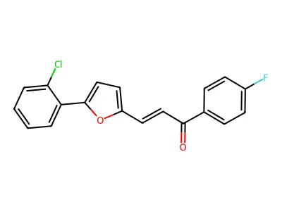 (2E)-3-[5-(2-chlorophenyl)-2-furyl]-1-(4-fluorophenyl)prop-2-en-1-one structure