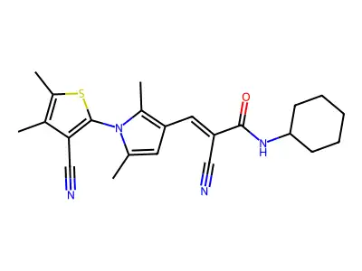 2-cyano-3-[1-(3-cyano-4,5-dimethylthiophen-2-yl)-2,5-dimethylpyrrol-3-yl]-N-cyclohexylprop-2-enamide structure