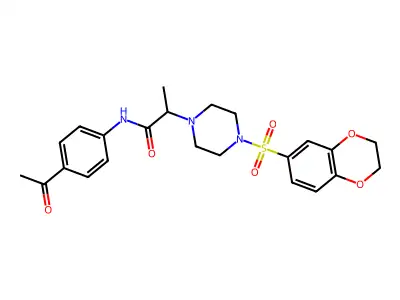 N-(4-acetylphenyl)-2-[4-(2,3-dihydro-1,4-benzodioxin-6-ylsulfonyl)piperazin-1-yl]propanamide structure