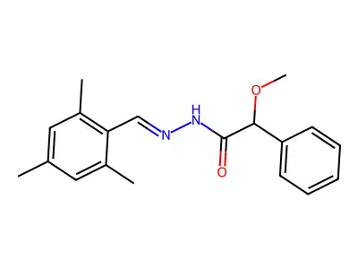 2-methoxy-2-phenyl-N-[(E)-(2,4,6-trimethylphenyl)methylideneamino]acetamide structure