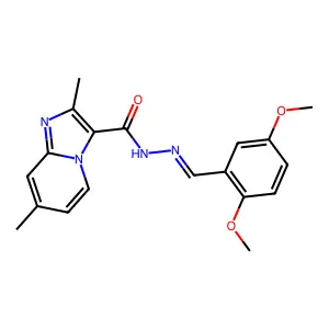 N-[(2,5-DIMETHOXYPHENYL)METHYLIDENEAMINO]-4,8-DIMETHYL-1,7-DIAZABICYCLO[4.3.0]NONA-2,4,6,8-TETRAENE-9-CARBOXAMIDE structure