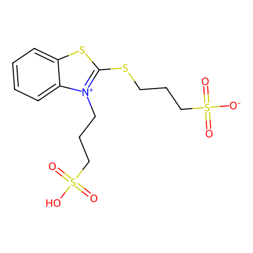 3-{[3-(3-Sulfopropyl)-1,3-benzothiazol-3-ium-2-yl]sulfanyl}propane-1-sulfonate structure