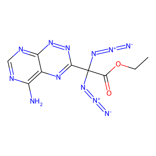 Ethyl 2-(5-aminopyrimido[5,4-e][1,2,4]triazin-3-yl)-2,2-diazidoacetate structure