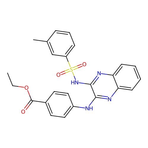 Ethyl 4-[(3-{[(3-methylphenyl)sulfonyl]amino}quinoxalin-2-yl)amino]benzoate structure