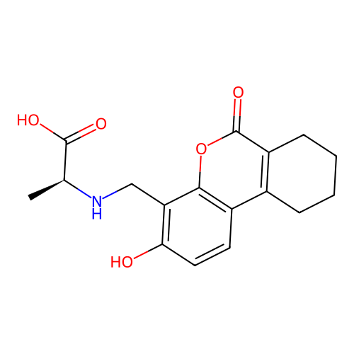 (S)-2-(((3-hydroxy-6-oxo-7,8,9,10-tetrahydro-6H-benzo[c]chromen-4-yl)methyl)amino)propanoic acid structure