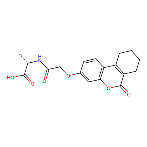 N-{[(6-oxo-7,8,9,10-tetrahydro-6H-benzo[c]chromen-3-yl)oxy]acetyl}-L-alanine structure