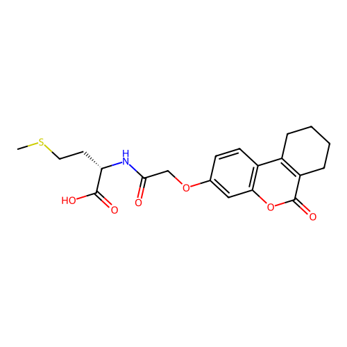 N-{[(6-oxo-7,8,9,10-tetrahydro-6H-benzo[c]chromen-3-yl)oxy]acetyl}-L-methionine structure