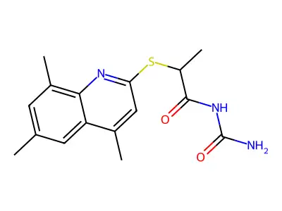 N-carbamoyl-2-(4,6,8-trimethylquinolin-2-yl)sulfanylpropanamide structure