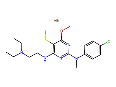 2,4-Pyrimidinediamine, N(sup 2)-(4-chlorophenyl)-N(sup 4)-(2-(diethylamino)ethyl)-6-methoxy-N(sup 2)-methyl-5-(methylthio)-, monohydrobromide structure