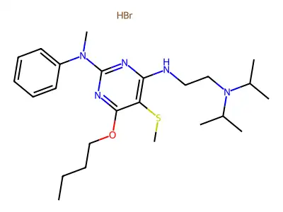 2,4-Pyrimidinediamine, N(sup 4)-(2-(bis(1-methylethyl)amino)ethyl)-6-butoxy-N(sup 2)-methyl-5-(methylthio)-N(sup 2)-phenyl-, monohydrobromide structure