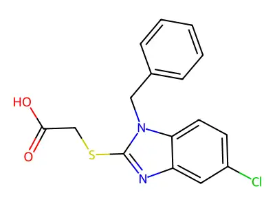 2-[(1-benzyl-5-chloro-1H-1,3-benzodiazol-2-yl)sulfanyl]acetic acid structure