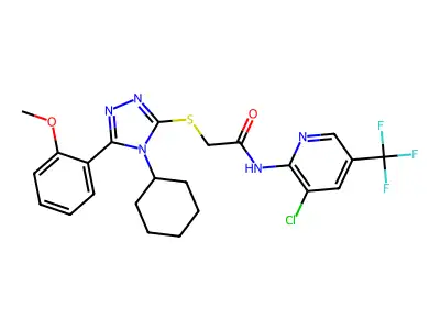 N-[3-Chloro-5-(trifluoromethyl)-2-pyridinyl]-2-[[4-cyclohexyl-5-(2-methoxyphenyl)-4H-1,2,4-triazol-3-yl]thio]acetamide structure