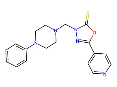 3-[(4-phenylpiperazin-1-yl)methyl]-5-pyridin-4-yl-1,3,4-oxadiazole-2-thione structure