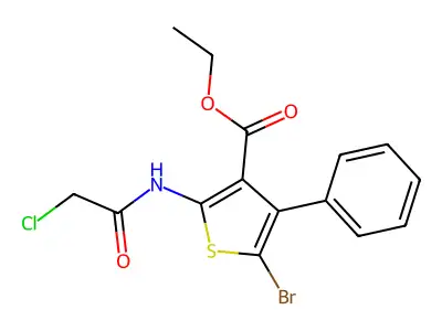 Ethyl 5-bromo-2-(2-chloroacetamido)-4-phenylthiophene-3-carboxylate structure