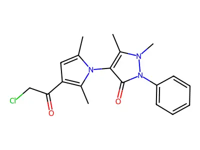 4-[3-(2-chloroacetyl)-2,5-dimethyl-1H-pyrrol-1-yl]-1,5-dimethyl-2-phenyl-2,3-dihydro-1H-pyrazol-3-one structure