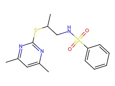 N-[2-(4,6-dimethylpyrimidin-2-yl)sulfanylpropyl]benzenesulfonamide structure