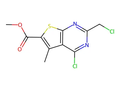 Methyl 4-chloro-2-(chloromethyl)-5-methylthieno[2,3-d]pyrimidine-6-carboxylate structure
