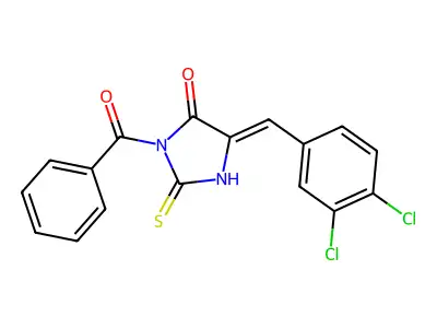 (5E)-3-benzoyl-5-[(3,4-dichlorophenyl)methylidene]-2-sulfanylideneimidazolidin-4-one structure