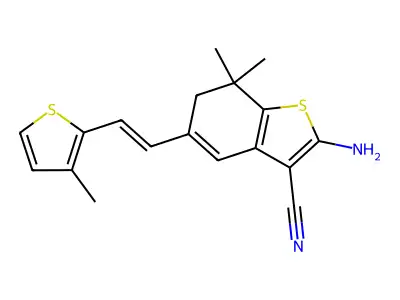 2-amino-7,7-dimethyl-5-[2-(3-methylthiophen-2-yl)ethenyl]-6,7-dihydro-1-benzothiophene-3-carbonitrile structure