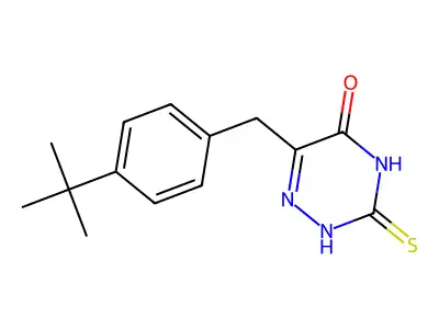 6-[(4-Tert-butylphenyl)methyl]-3-sulfanyl-2,5-dihydro-1,2,4-triazin-5-one structure
