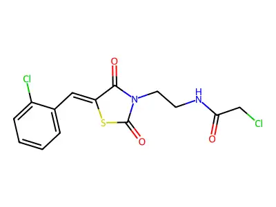 2-chloro-N-(2-{5-[(2-chlorophenyl)methylidene]-2,4-dioxo-1,3-thiazolidin-3-yl}ethyl)acetamide structure