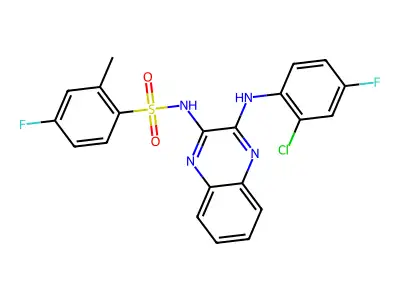 N-{3-[(2-chloro-4-fluorophenyl)amino]quinoxalin-2-yl}-4-fluoro-2-methylbenzene-1-sulfonamide structure