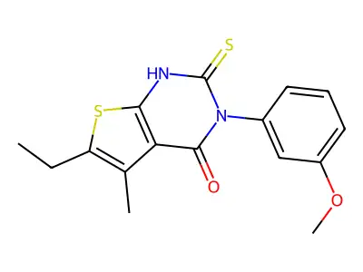 6-ethyl-3-(3-methoxyphenyl)-5-methyl-2-sulfanyl-3H,4H-thieno[2,3-d]pyrimidin-4-one structure