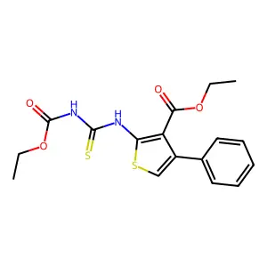 Ethyl 2-(3-(ethoxycarbonyl)thioureido)-4-phenylthiophene-3-carboxylate structure