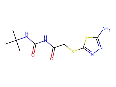 2-[(5-amino-1,3,4-thiadiazol-2-yl)sulfanyl]-N-(tert-butylcarbamoyl)acetamide structure