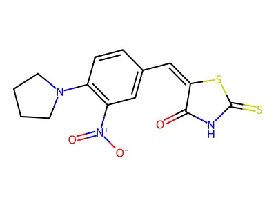 5-[(3-nitro-4-pyrrolidin-1-ylphenyl)methylidene]-2-sulfanylidene-1,3-thiazolidin-4-one structure